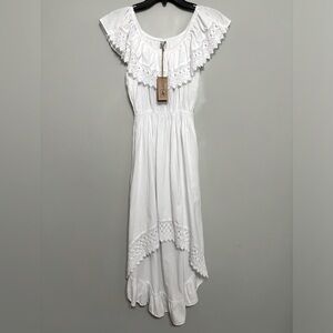 Blanco Crochet White Sleeveless Hi Lo Dress Off The Shoulder NWT